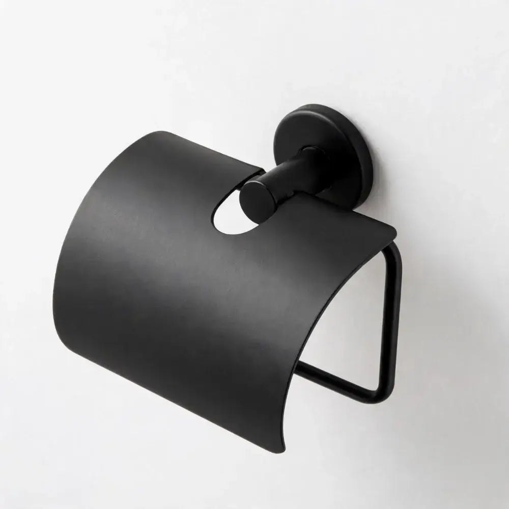 Suporte Papel Higiênico Inox Preto Fosco com Tampa