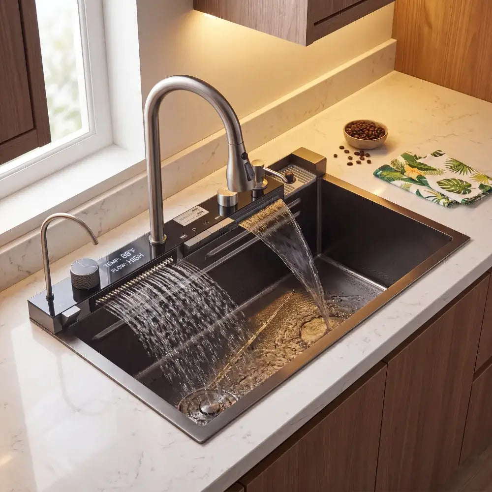 Pia de Cozinha Cuba Cascata Inox com Torneira e Acessórios